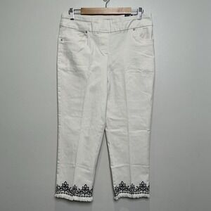 Alfred Dunner Allure Pull On Pants Size 12P Petite Embroidered Cuff Cream NWT